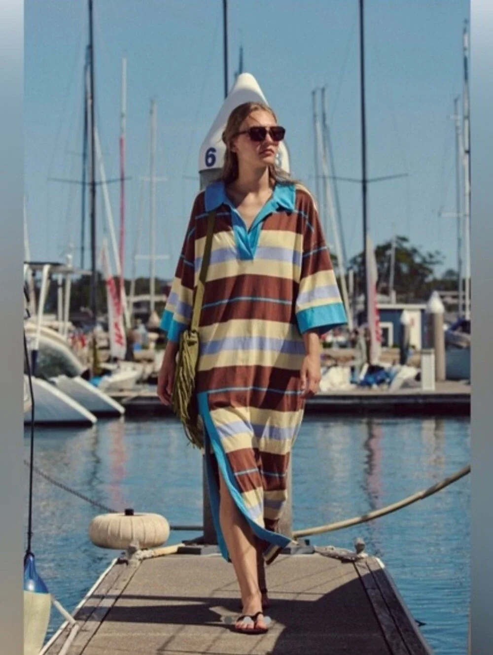 Free People Striped Maxi Dress in Brown, Blue, Yellow, Cream